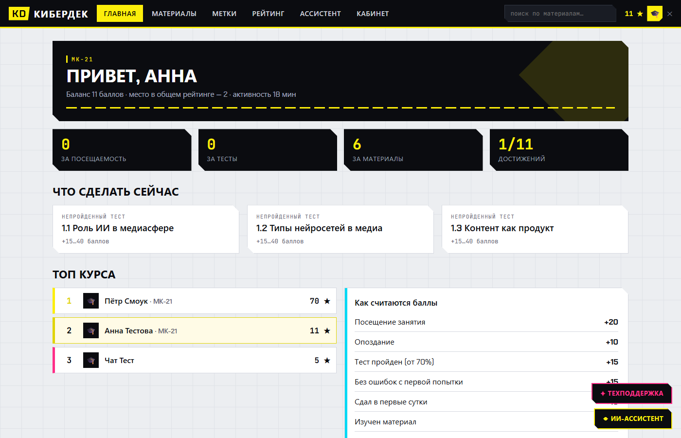Главная страница студента